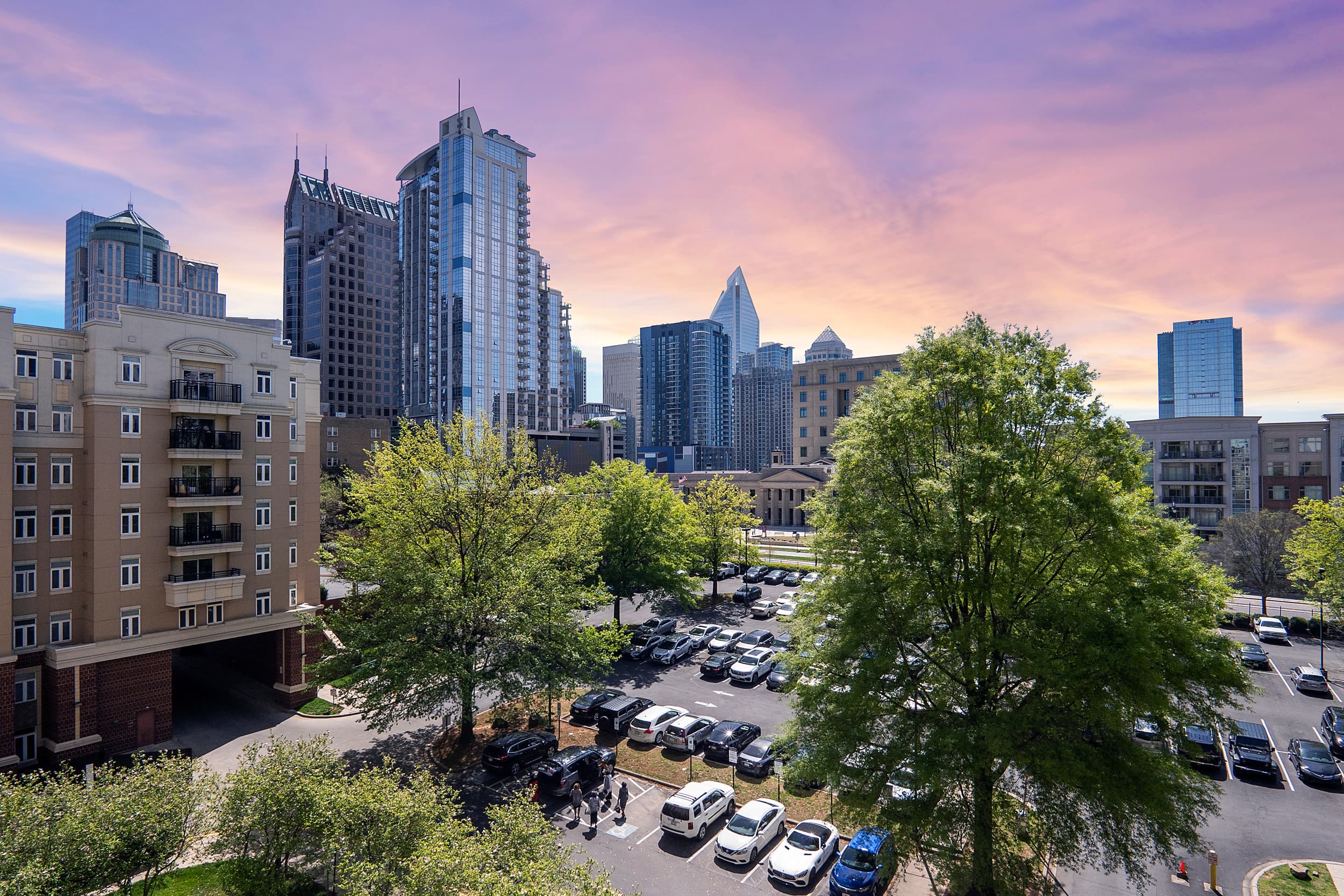 Charlotte skyline at sunset